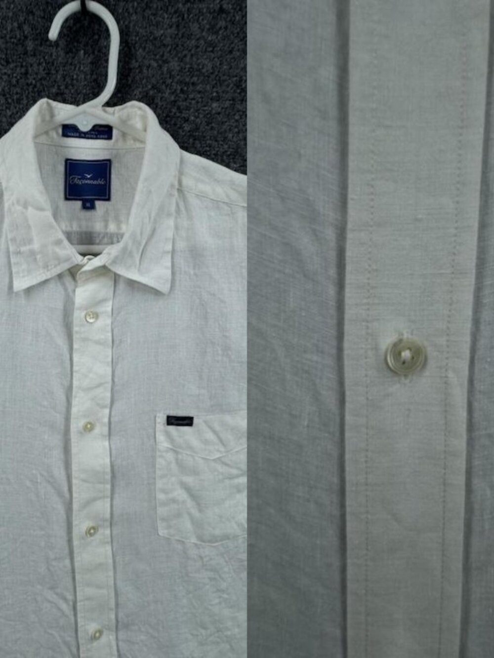 Faconnable Short Sleeve Logo Mens XL White Pocket Shirt Solid All Linen Woven